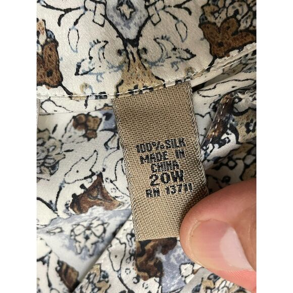 I.E. Women's 20 Brown Button-Up 100% Silk Shirt Floral Casual Chic Boho Work - Picture 4 of 8